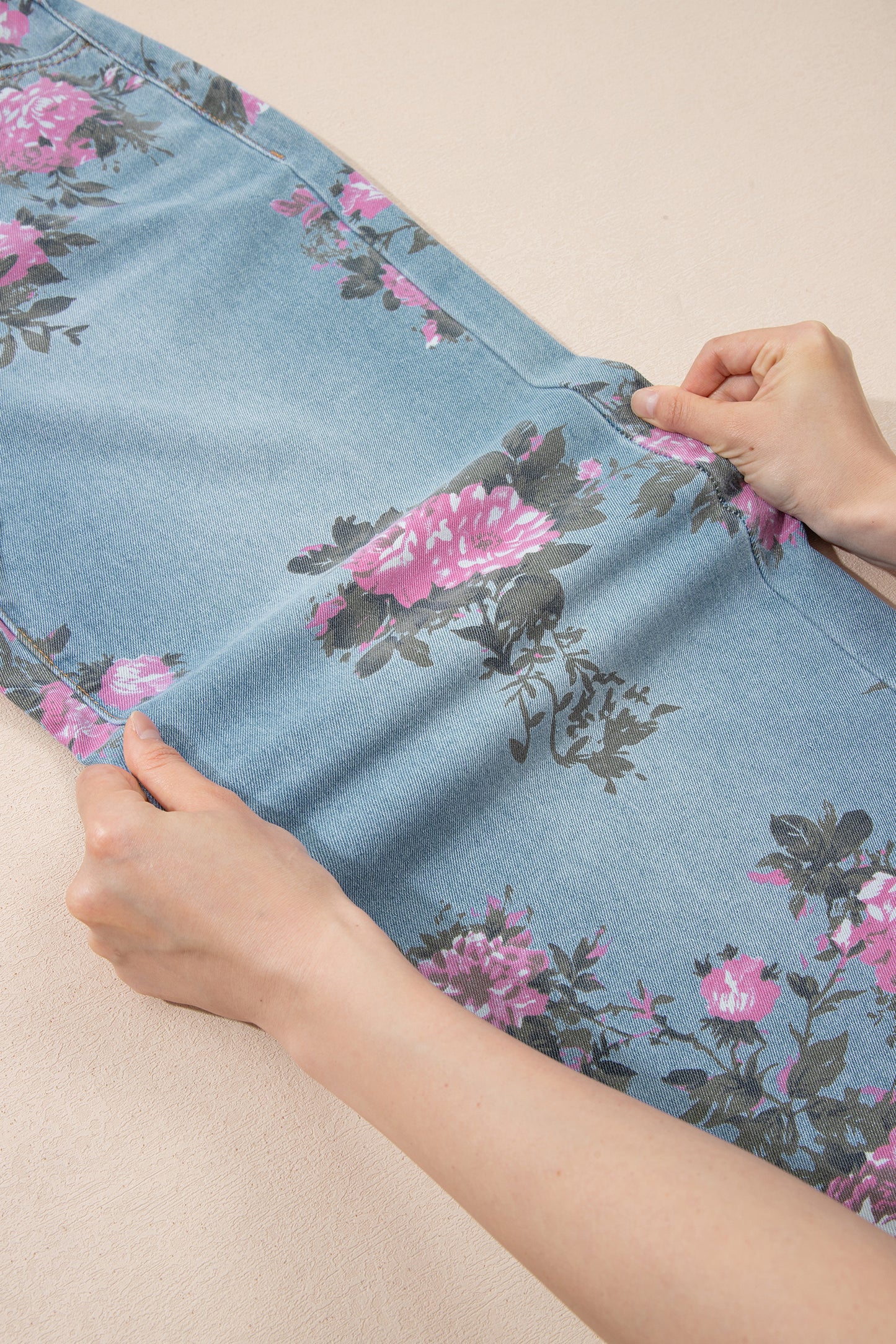 Sky Blue Garden Floral Print Bootcut Jeans